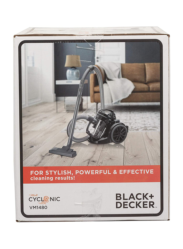 Black+Decker Cyclonic Canister Vacuum Cleaner, 2.5L, VM1480, Black