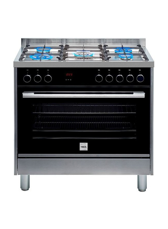 

Teka 5-Burner Free Standing Cooker with Gas Hob & Multifunction Gas Oven, FS3FFL90GGS/S, Black/Silver