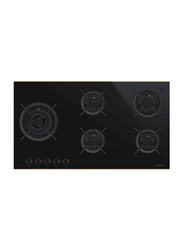 Smeg 5-Burner Built In Glass Ceramic Gas Hob, PV695LCNR, Black
