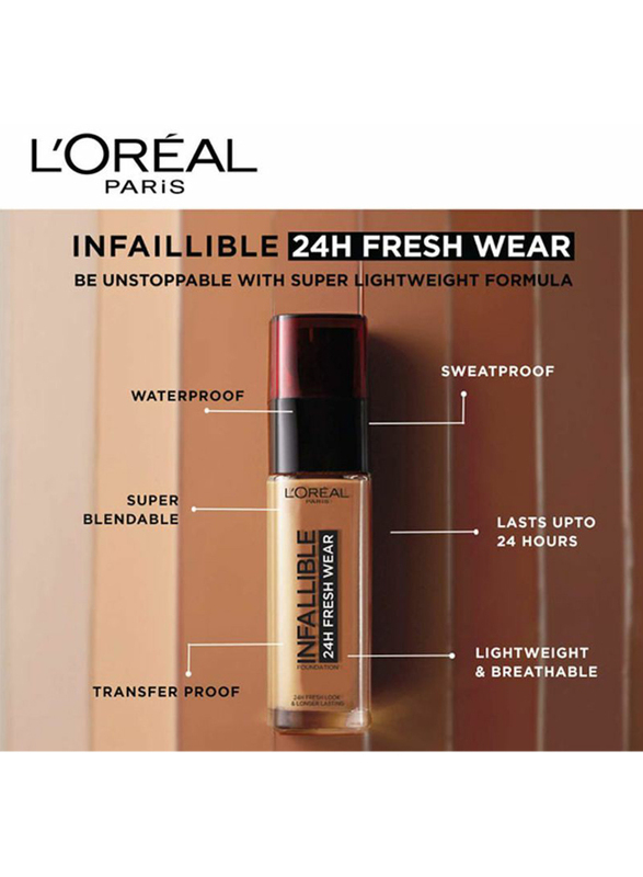 L'Oreal Paris Infaillible 24H Fresh Wear Liquid Foundation, 30ml, 220 Sand, Beige