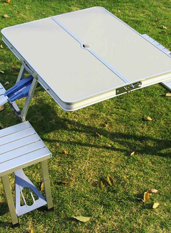 Folding Camping Table, 4 Seats, Silver
