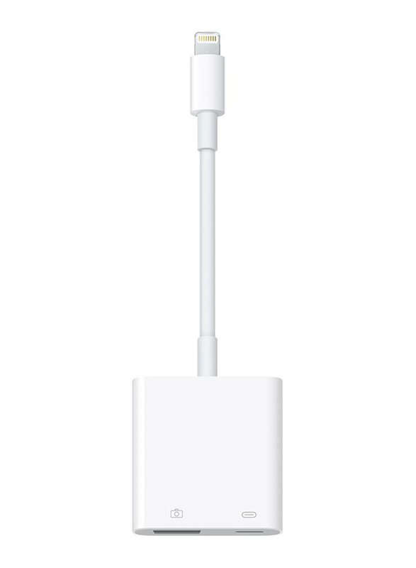 Apple Lightning Camera Adapter, Lightning to USB 3 Type A/Lightning for Apple iPad/Mac, White