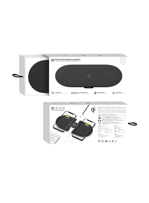 3-in-1 Wireless Fast Charger Station Pads for iPhone/iWatch/Airpods, M7, Black