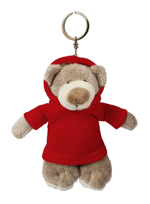 

Caravaan Mascot Bear with Hoodie and Key Ring Attachment, 12cm, Red/Light Brown, Ages 3+