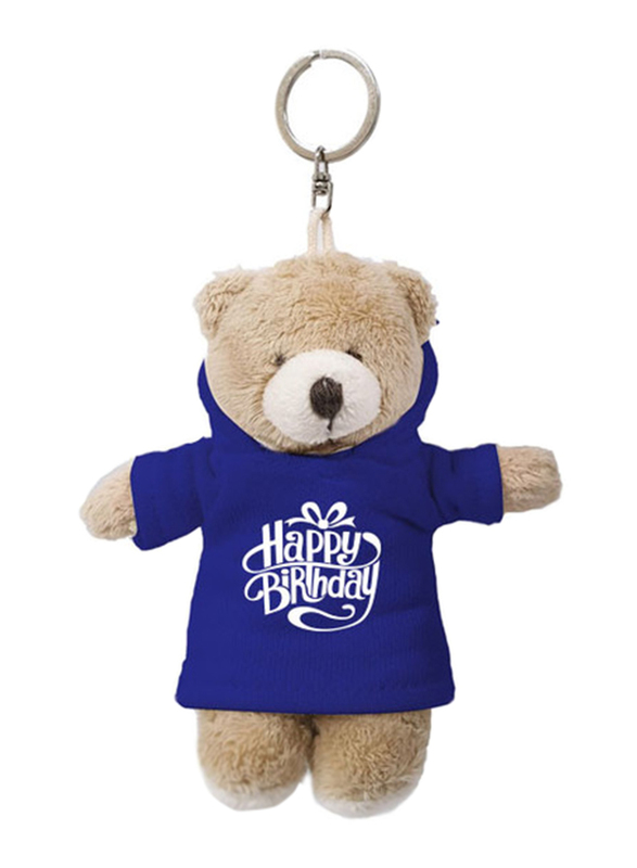 

Caravaan Teddy with Happy Birthday Printed Hoodie and Key Ring Attachment, 12cm, Blue/Cream, Ages 3+