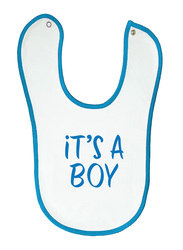 Cheeky Micky It's A Boy Soft Baby Bib, with Blue Trim, White