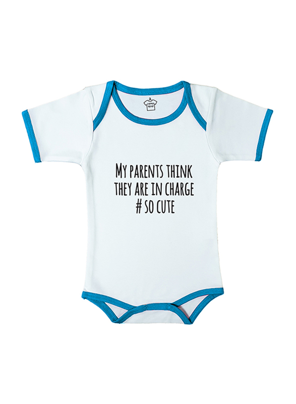 Cheeky Micky My Parents Think They Are In Charge # So Cute Printed Cotton Bodysuit for Baby Boys, 12-18 Months, White