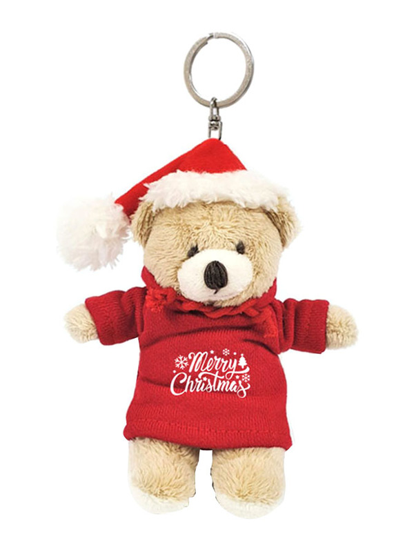 

Caravaan Merry Christmas Printed Hoodie Teddy Bear Keyring with Santa Hat, 12cm, Cream/Red, Ages 3+