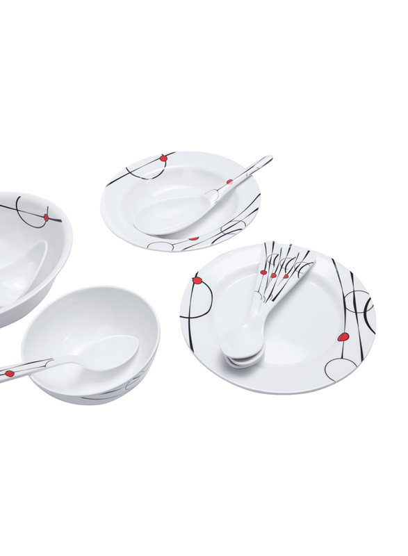 Royalford 45-Piece Attractive Floral Design Melamine Ware Dinnerware Set, RF6719, White