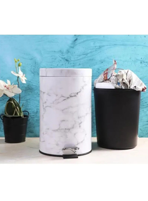 RoyalFord Marble Design Plastic Dust Bin, 7 Liters, White