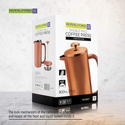 RoyalFord 800ml Double Wall Stainless Steel French Press Coffee Maker, RFU9017, Rose Gold