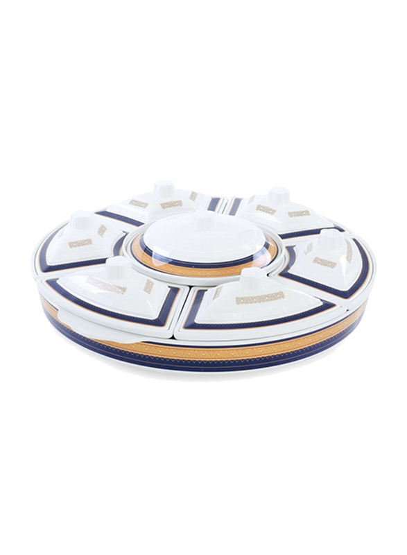 

RoyalFord Melamine Ware Rotating Serving Tray, RF7804, Blue/White/Yellow