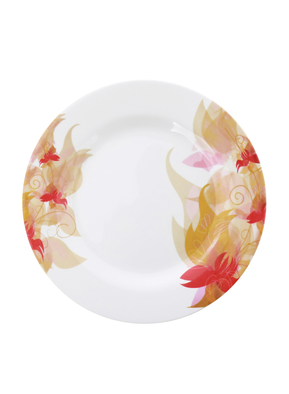Royalford 8-inch Flower Carnival Pattern Melamine Ware Dinner Plate, RF5101, White