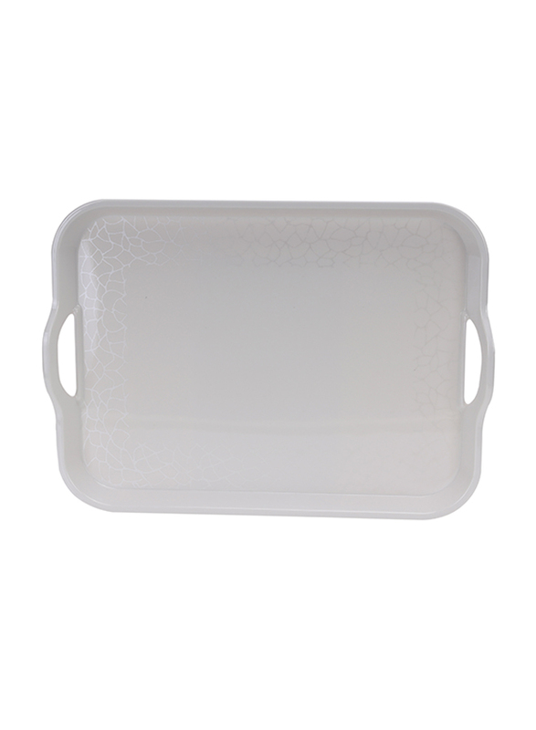 Royalford 15-inch Classic Design Melamine Rectangular Handle Tray, RF5064, White Pearl