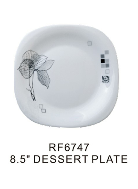 Royalford 8.5-inch Opal Ware Square Dessert Plate, RF6747, Spin White