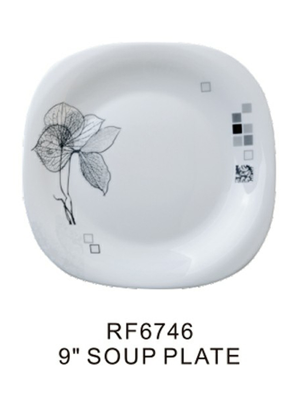 Royalford 9-inch Opal Ware Square Soup Plate, RF6746, White
