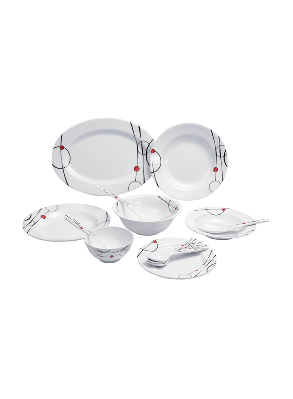 Royalford 45-Piece Attractive Floral Design Melamine Ware Dinnerware Set, RF6719, White