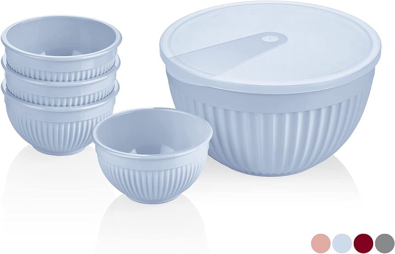 

Royalford 5-Piece Plastic Mixing Round Sapphire Bowl Set, RF10781, White