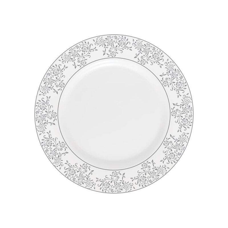 

Royalford 8-inch Opal Ware Round Velvett Collection Area Grey Quarter Plate, RF11747, White