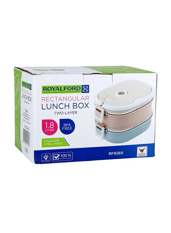 RoyalFord Two Layer Rectangle Lunch Box, 1800ml, Multicolour