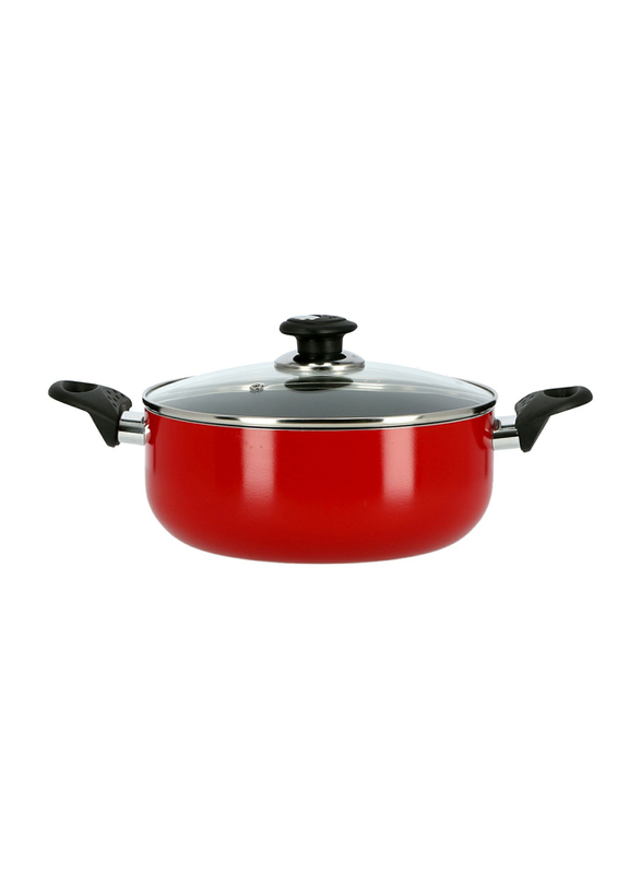 

Royalford 32cm Ceramic Cooking Pot with Glass Lid, RF6444, Red