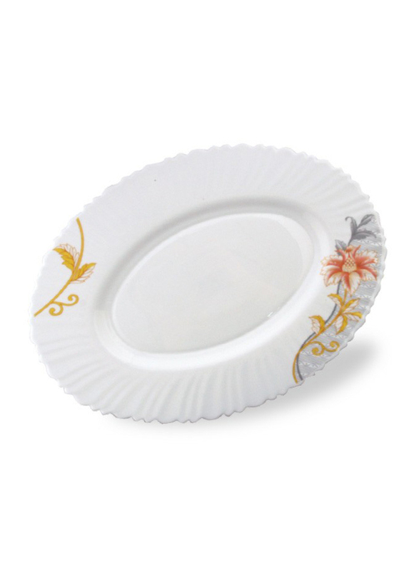 Royalford 14-inch Dream Rose Opal Ware Oval Dinner Plate, RF6096, White