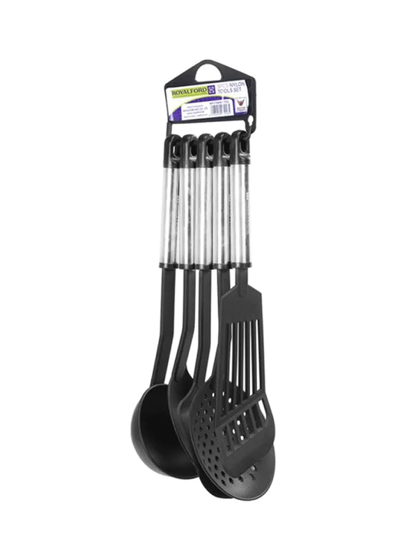 RoyalFord 5-Piece Nylon Spatula Kitchen Tools Set, Black/Silver
