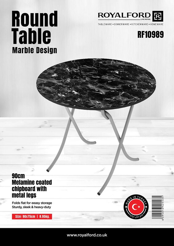 

Royalford 90 x 75cm Round Table with Marble Design, Black/Silver