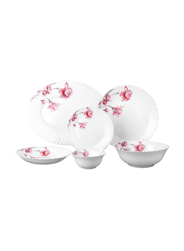 

Royalford 33-Piece Opal Ware Dinner Set, RF8981, White/Red