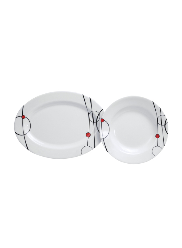 Royalford 45-Piece Attractive Floral Design Melamine Ware Dinnerware Set, RF6719, White