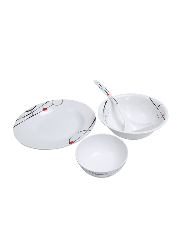 Royalford 45-Piece Attractive Floral Design Melamine Ware Dinnerware Set, RF6719, White
