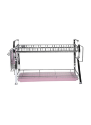 RoyalFord Stainless Steel 2-Layer Wall Hanging Dish Rack with Plastic Drip Tray, Silver