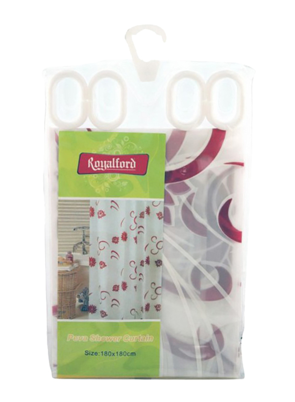 RoyalFord Peva Shower Curtain, 180x180cm, White/Red