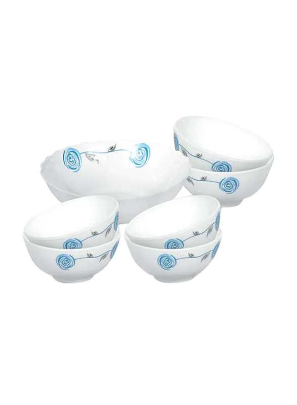 

RoyalFord 7-Piece Opal Serving Bowl Set, White/Blue
