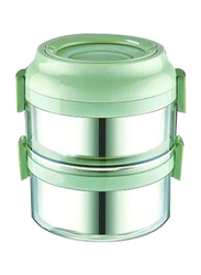 RoyalFord Stainless Steel Two Layer Lunch Box, 1.6 Liters, Green/Silver