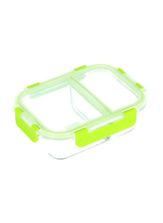 RoyalFord Brs 2 Compartment Rectangle Food Container, 600ml, Clear/Green