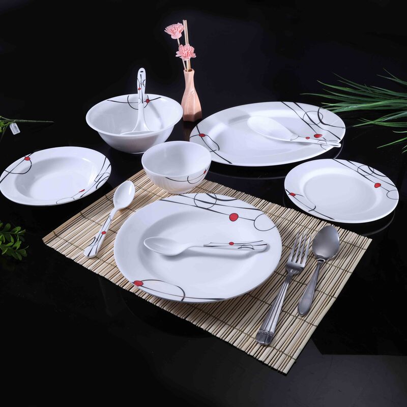 Royalford 45-Piece Attractive Floral Design Melamine Ware Dinnerware Set, RF6719, White
