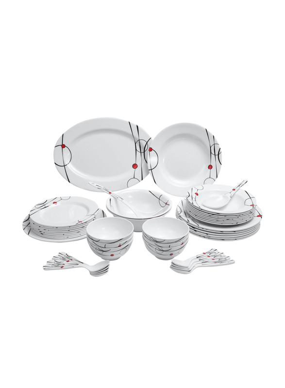 Royalford 45-Piece Attractive Floral Design Melamine Ware Dinnerware Set, RF6719, White