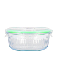 RoyalFord BRS Round Glass Airtight Container, 0.4 Liters, Clear/Blue