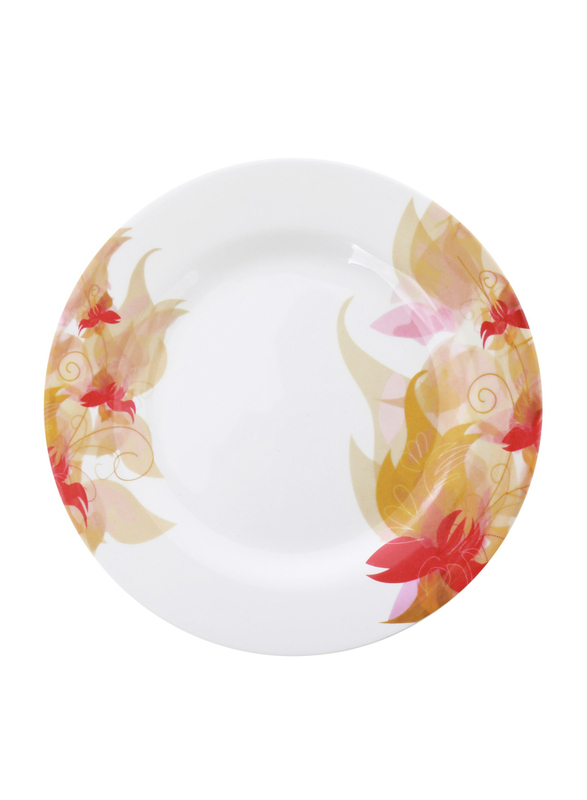 Royalford 8-inch Flower Carnival Pattern Melamine Ware Soup Plate, RF5100, White