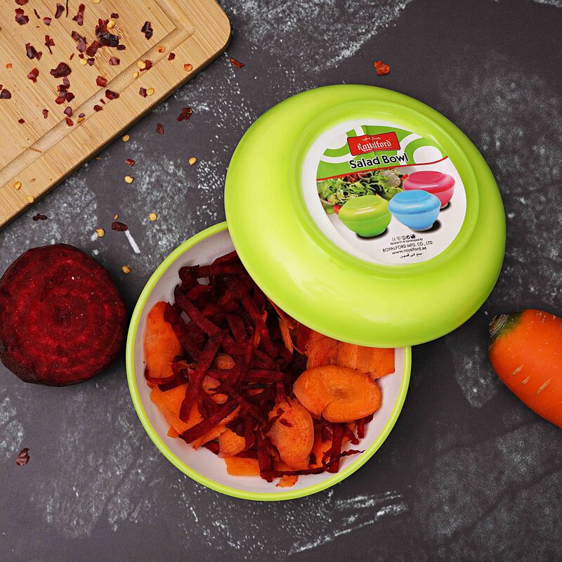 Royalford 320ml Plastic Salad Bowl with Lid, RF6965, Green