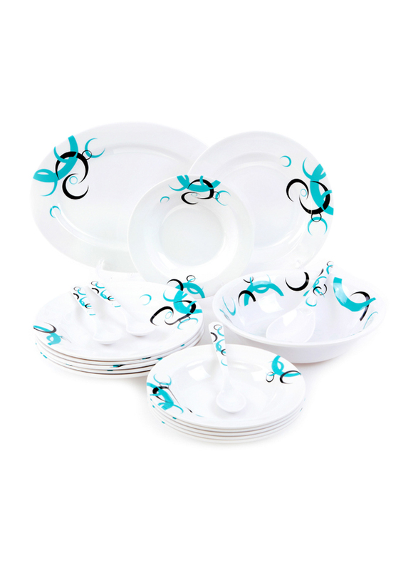 Royalford 27-Piece Melamine Ware Dinnerware Set, RF6722, White