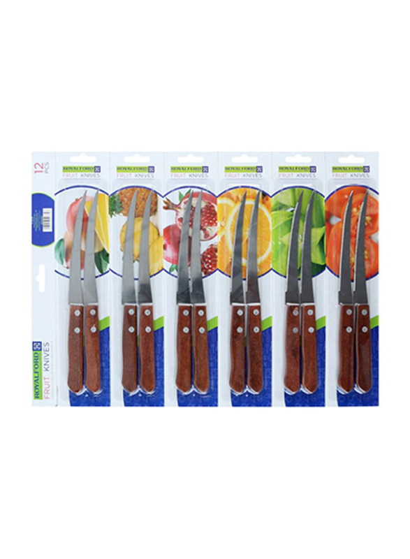RoyalFord 12-Pieces 4.5-inch Stainless Steel Fruit Knives Set with Wooden Hand, RF9487, Brown/Silver