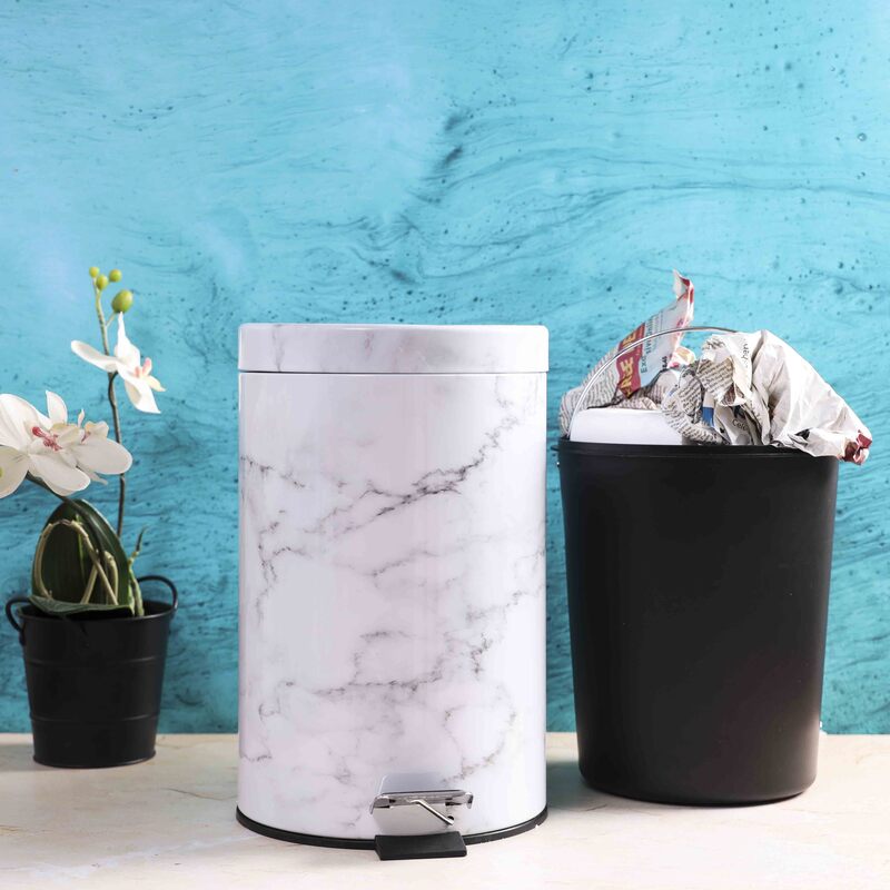 RoyalFord Marble Design Plastic Dust Bin, 7 Liters, White