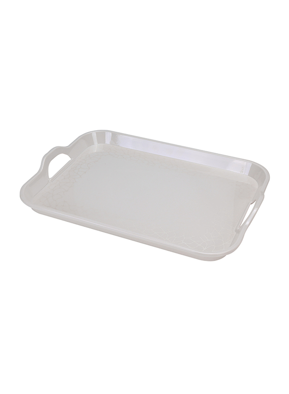 Royalford 15-inch Classic Design Melamine Rectangular Handle Tray, RF5064, White Pearl