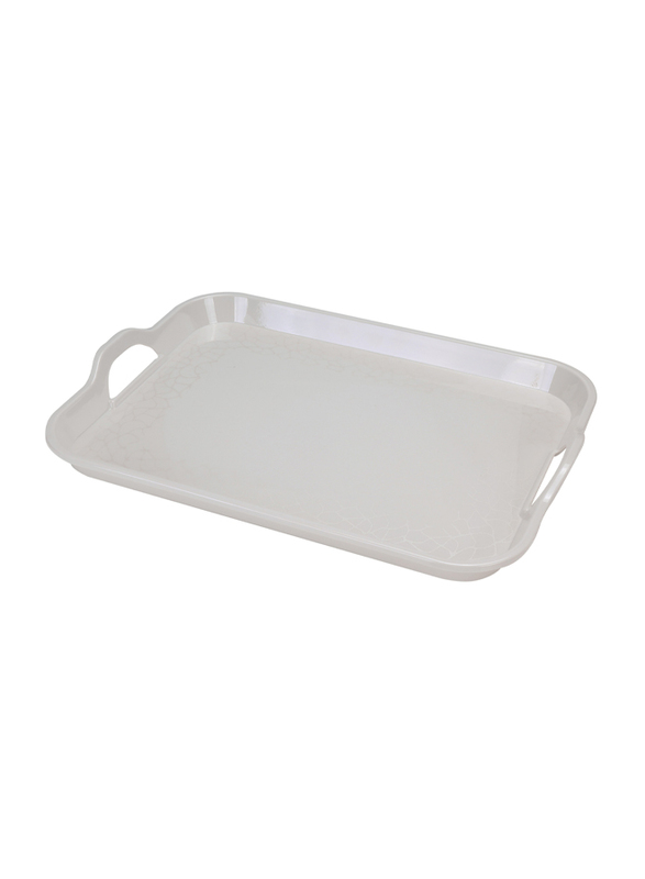 Royalford 15-inch Classic Design Melamine Rectangular Handle Tray, RF5064, White Pearl