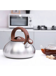 RoyalFord 3 Liters Stainless Steel Whistling Kettle, Silver/Brown