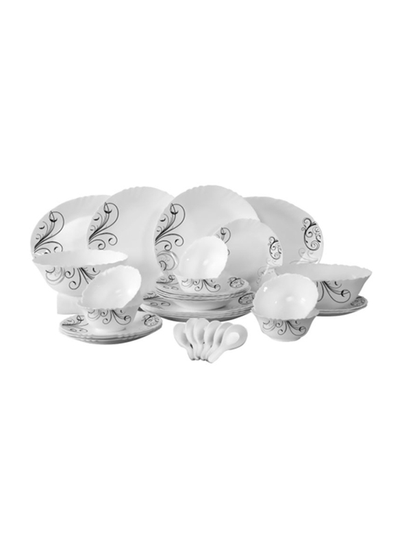 

RoyalFord 34-Pieces Traditional Printed Opal Ware Dinnerware Set, RF8985, White