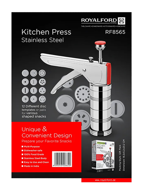 RoyalFord Stainless Steel Kitchen Cookie Press, Silver