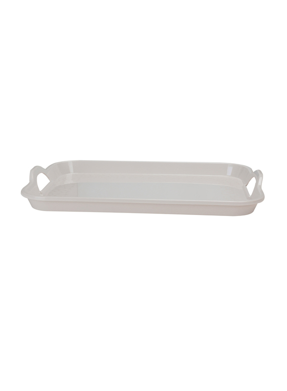 Royalford 15-inch Classic Design Melamine Rectangular Handle Tray, RF5064, White Pearl